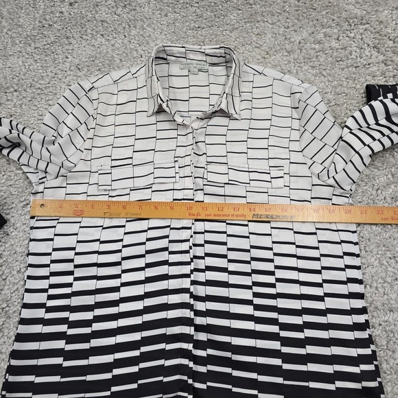 Alberto Makali Top Womens Large Black White Button Up Long Sleeve Career Classic - Picture 9 of 12